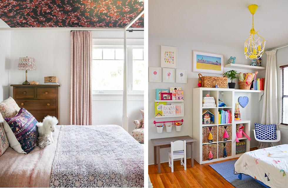 Girls bedrooms with decorated ceilings.