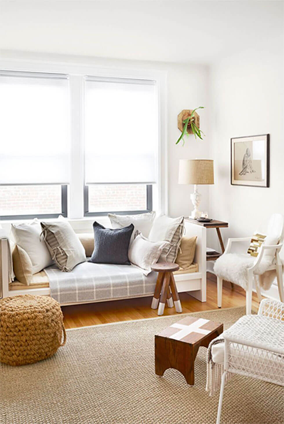 Neutral white living room with warm colours