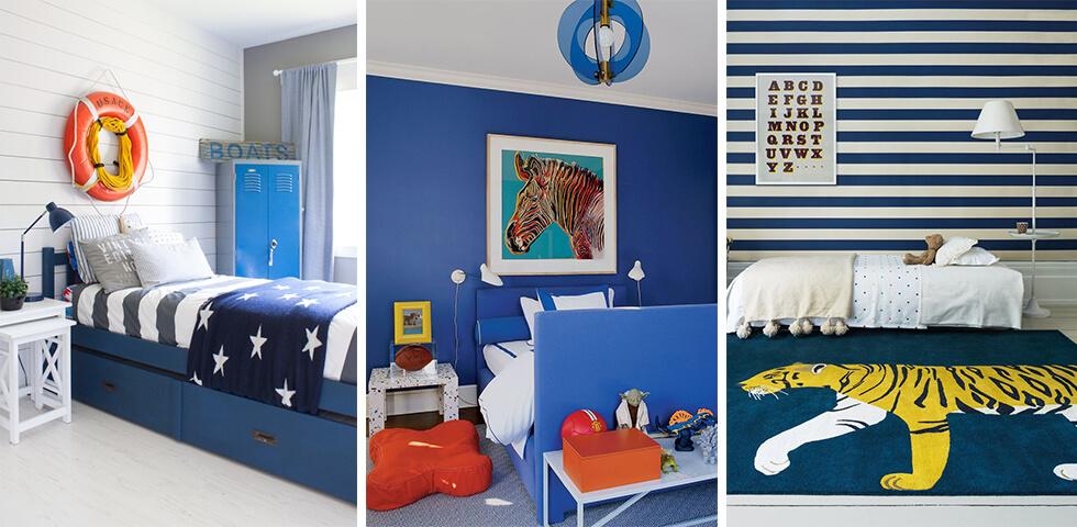 Boy bedroom ideas featuring blue nautical inspired prints