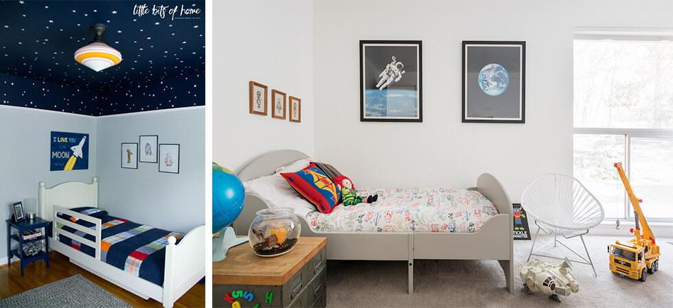 Boys bedroom with space motifs