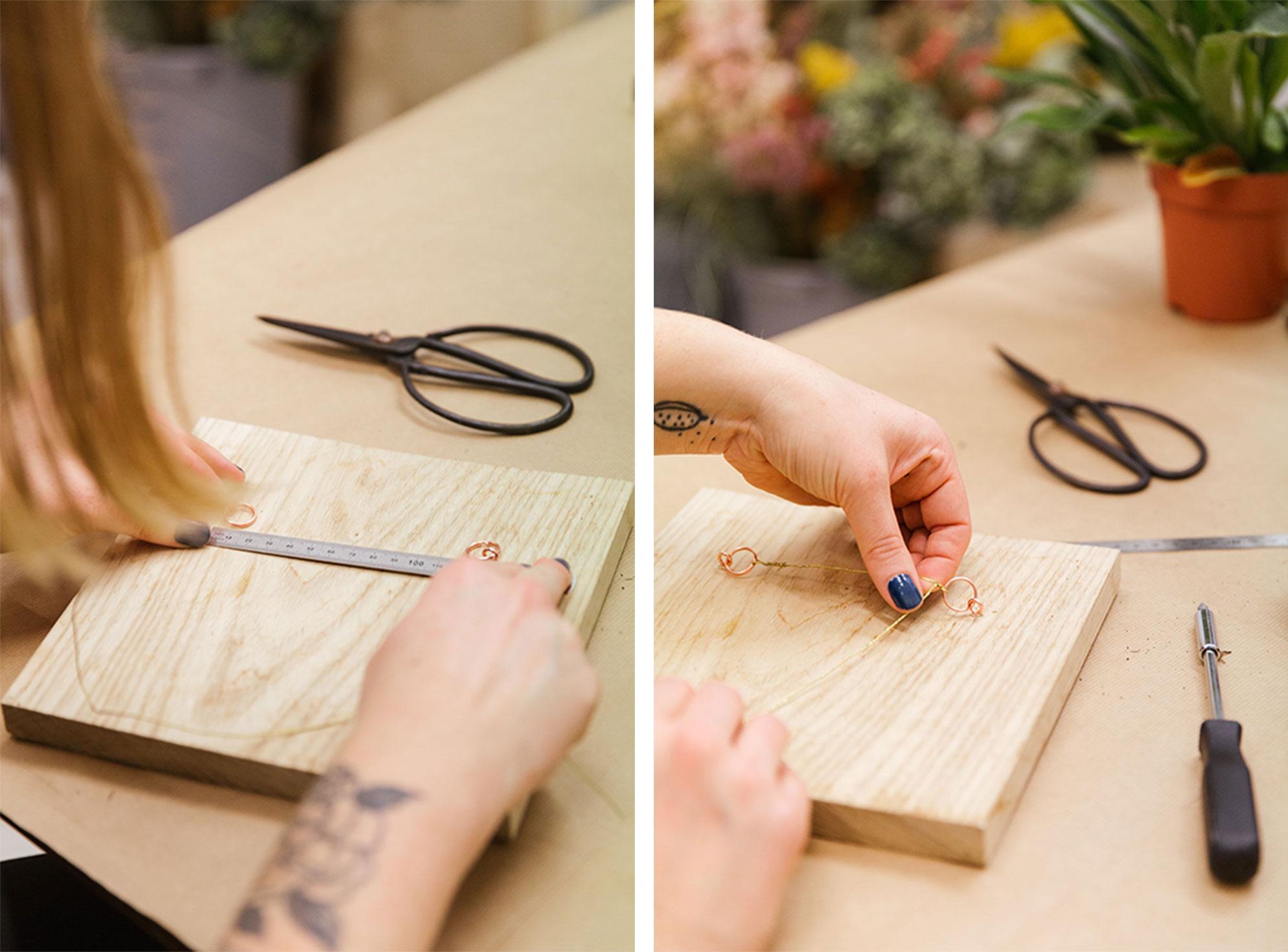 Prepping the back of the boards for hanging before attaching the wire
