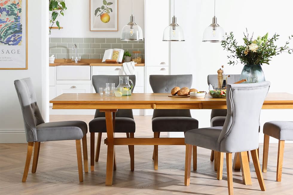 White monochrome dining room with grey accents