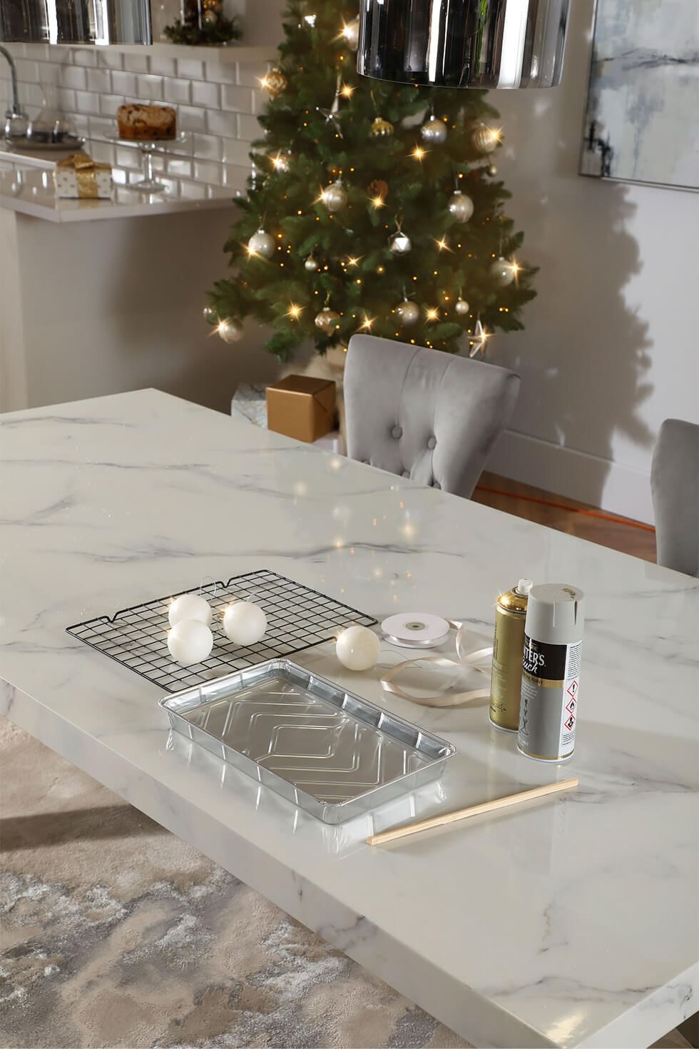 Items you will need to make marbled Christmas baubles