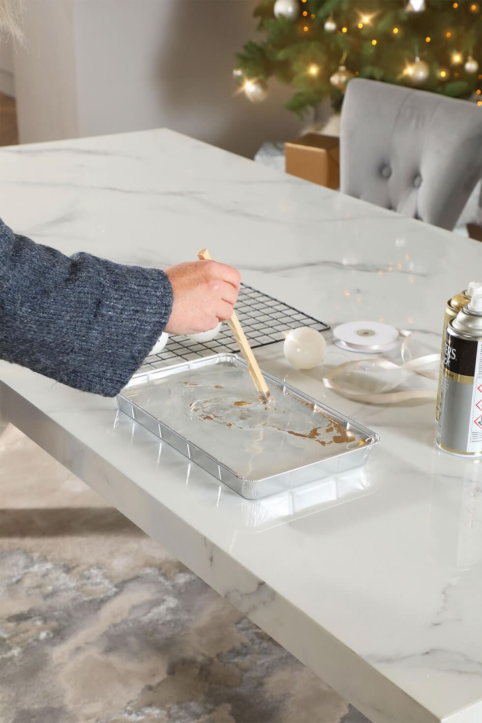 Stir the paint around to create a marbled effect