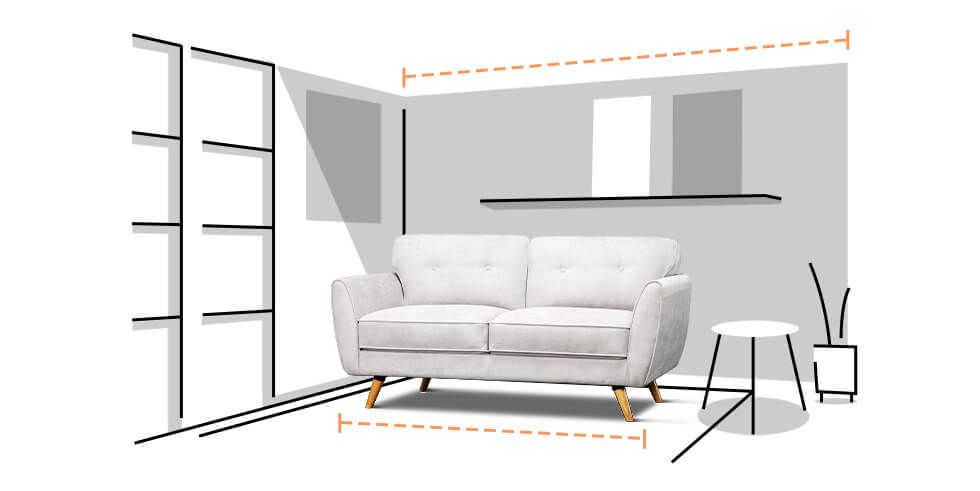 Graphic of sofa in the living room measurements
