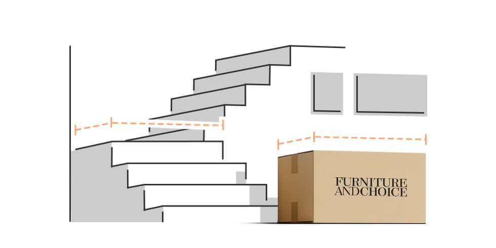 Graphic of sofa box and stairway measurements