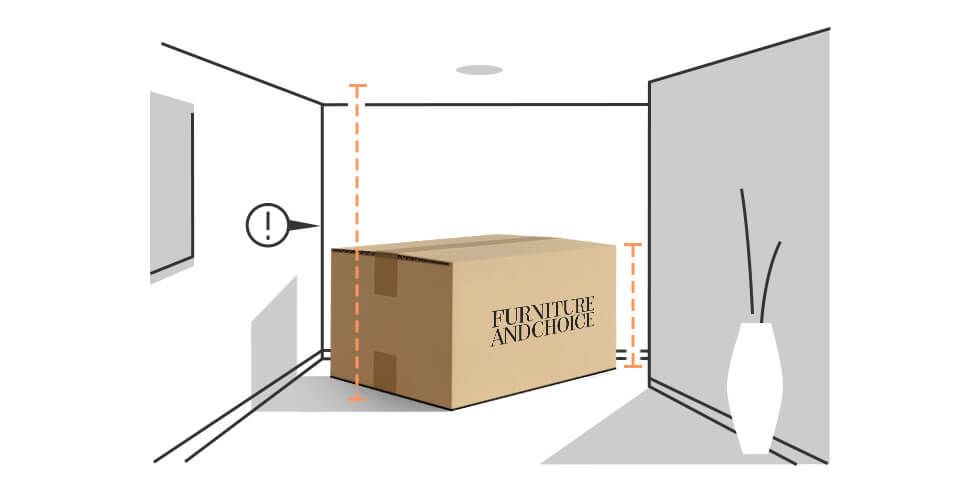 Graphic of sofa box and hallway measurements