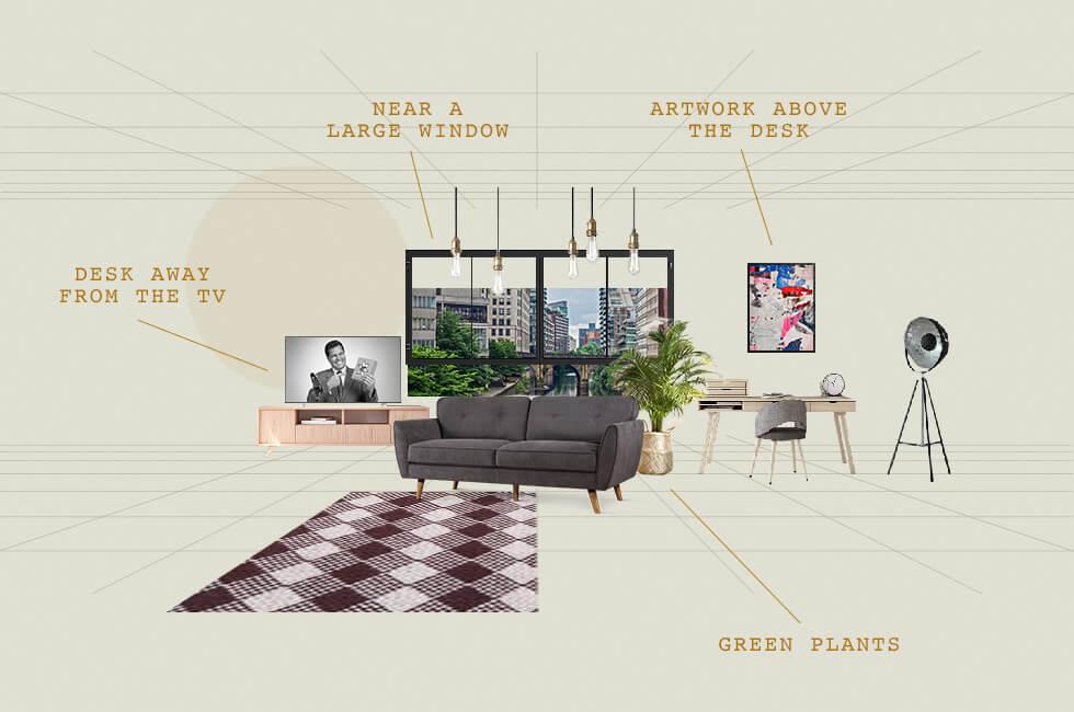 Living room plan with home office