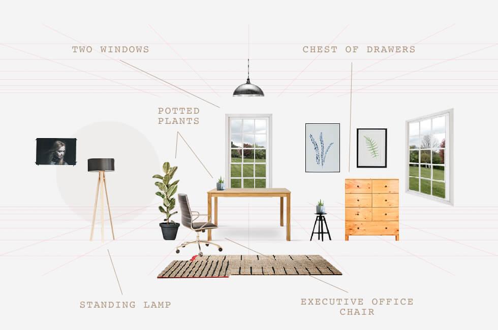 Home office plan for a light and airy space