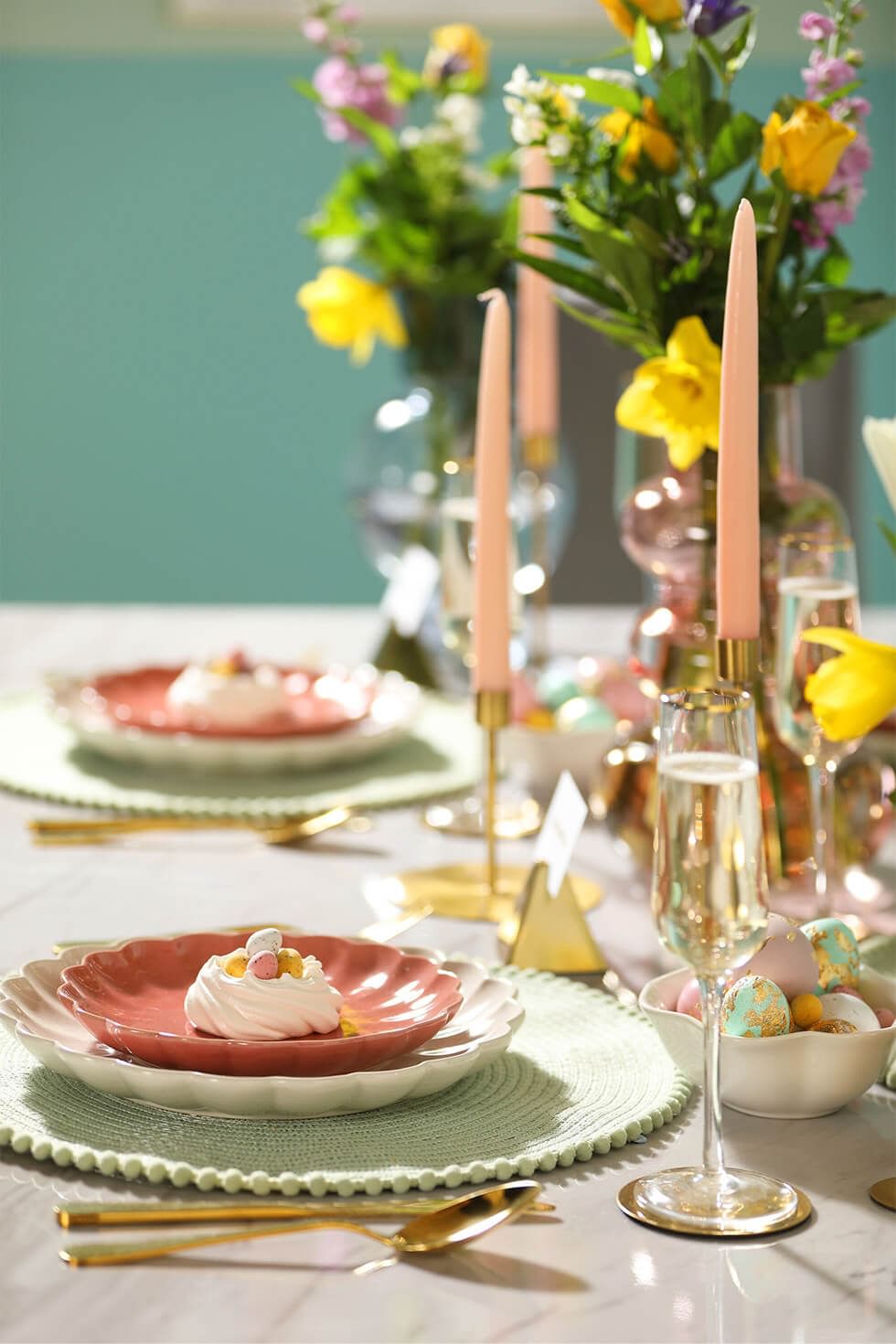Easter tableware with glass and gold accents