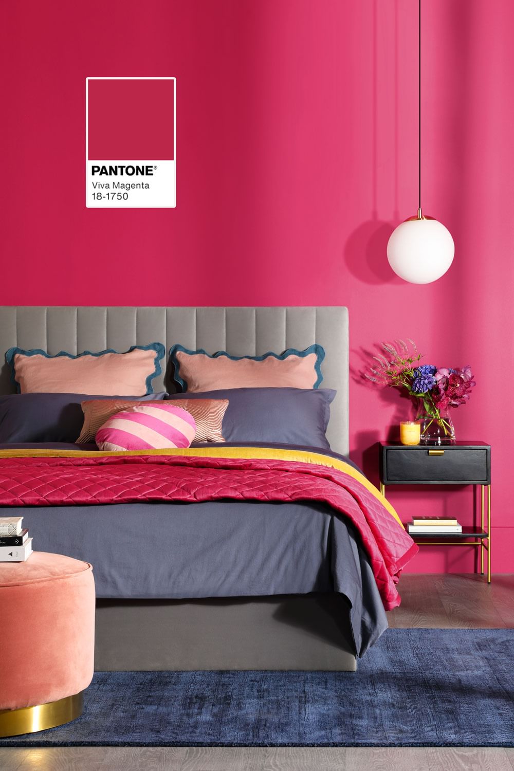 Viva Magenta bedroom with Pantone image