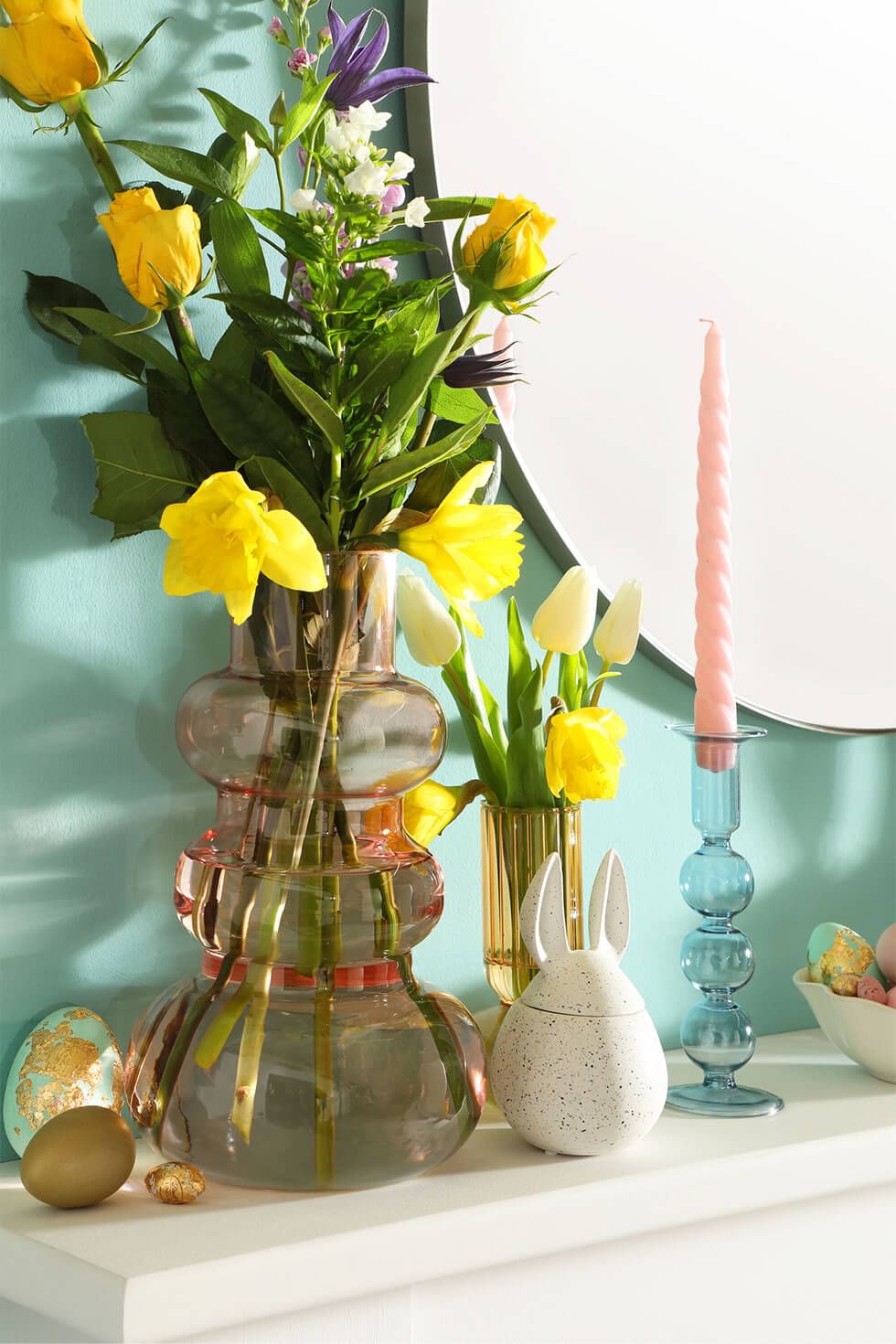 Easter bouquet of flowers and candles