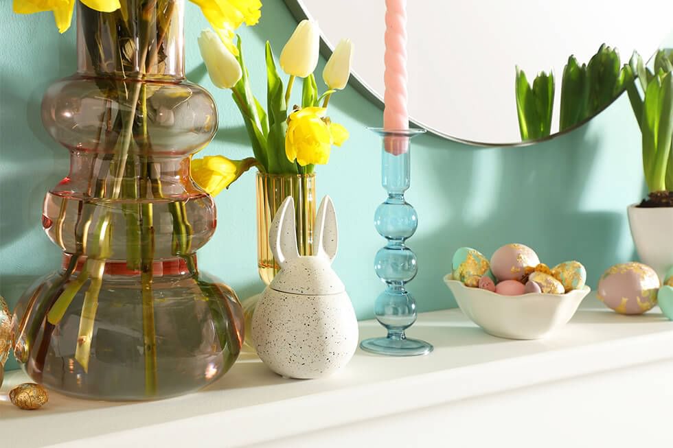 Close up of Easter mantelpiece