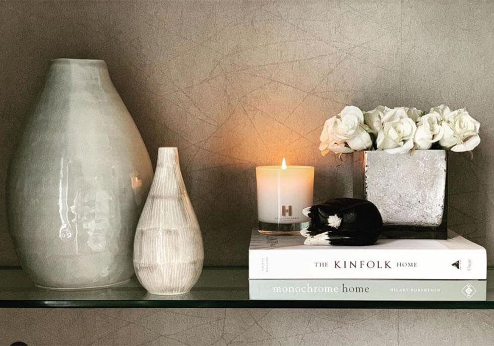 Chic neutral vases, candles and roses