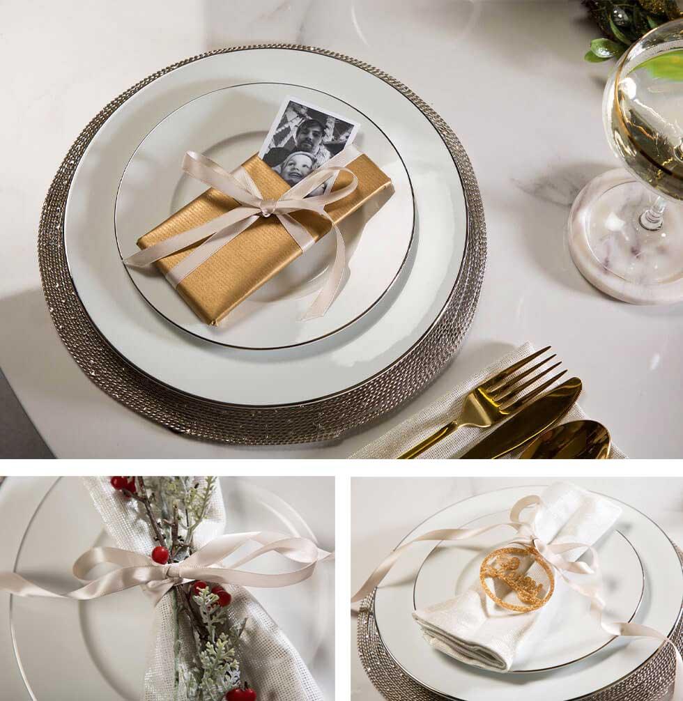 Personalised place setting for a luxurious Christmas dinner setting.