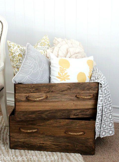 Wooden chest with colourful bedding