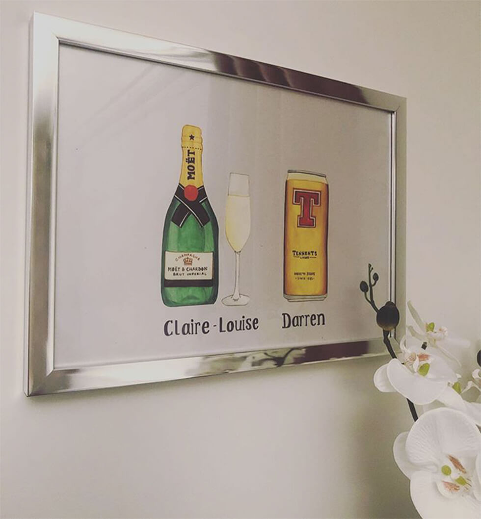 personalised artwork in a silver frame