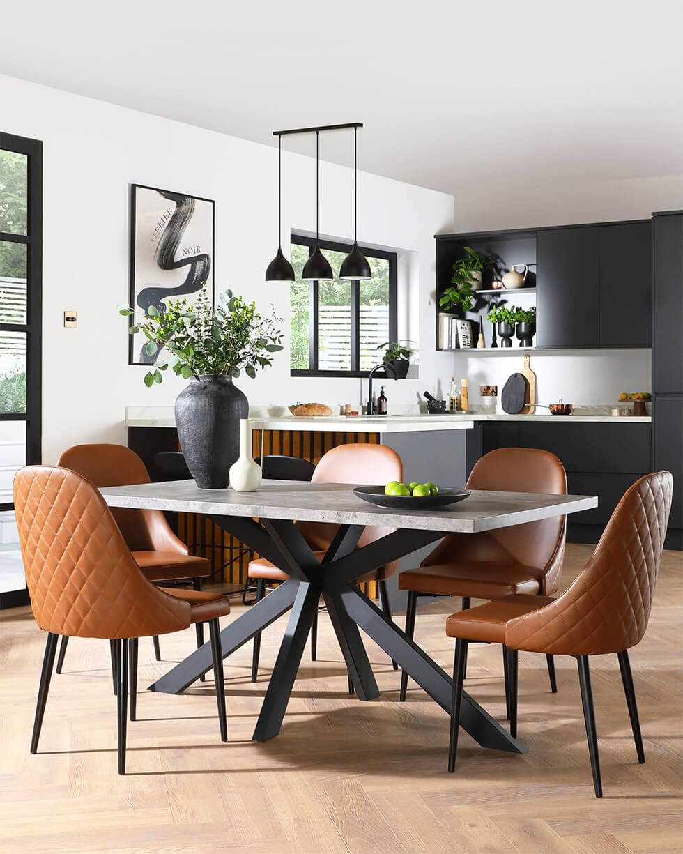 Open plan kitchen with matching dining table set