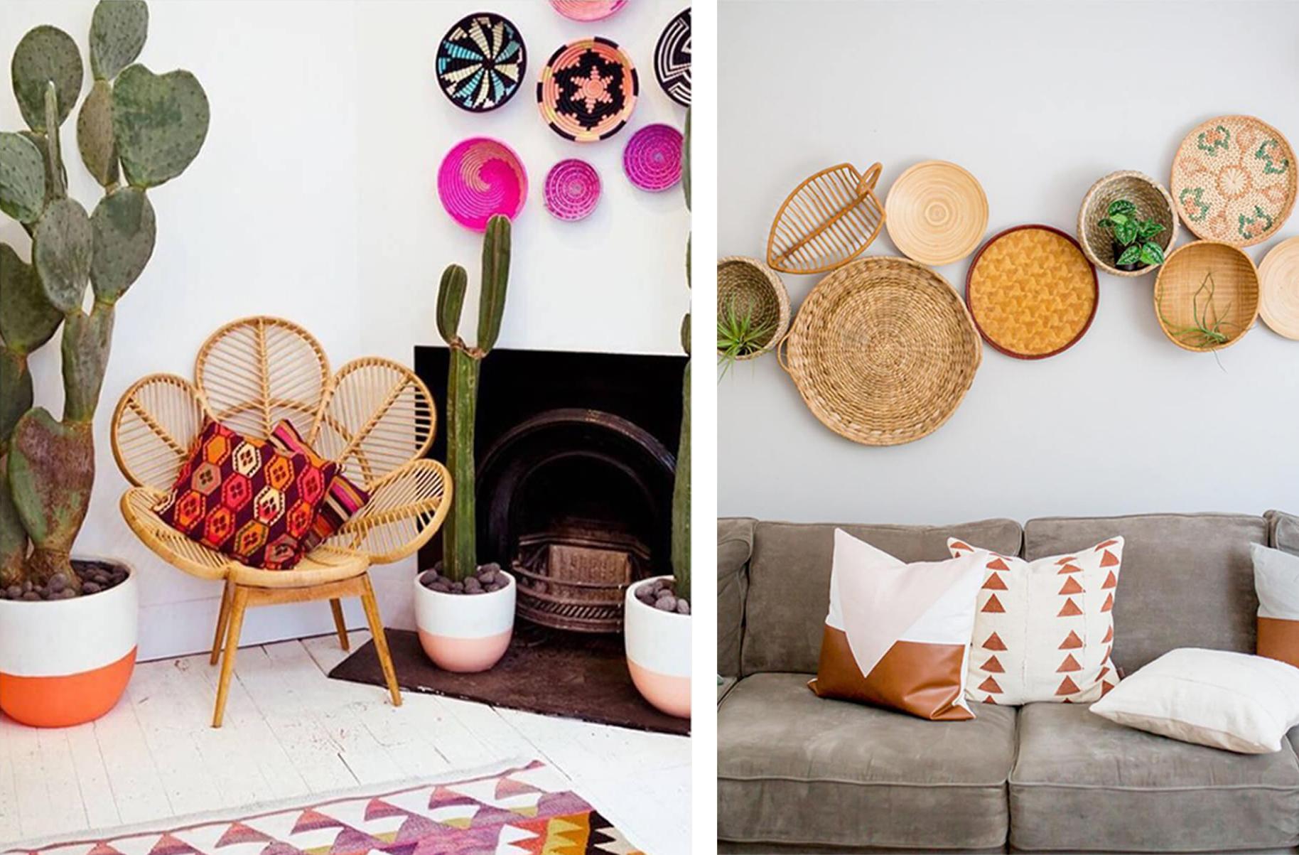 Rattan petal chair in colourful living room