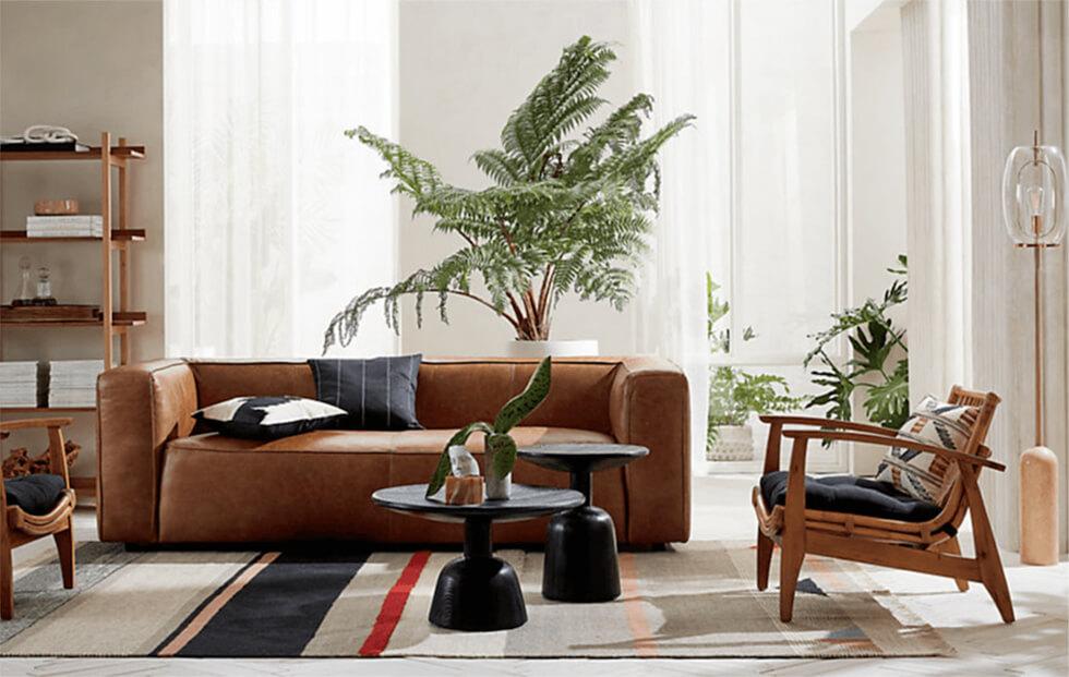 Contemporary living room with rattan lounge chair