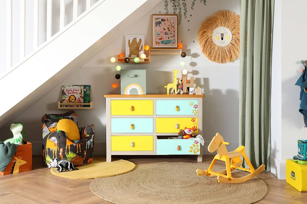 Bold multicolour dresser for a shared bedroom