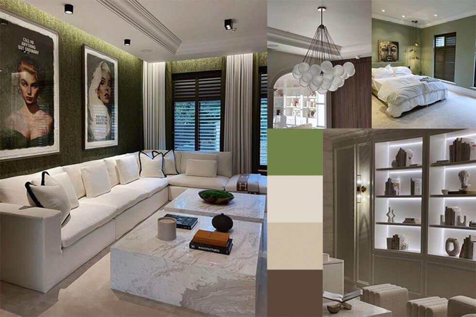 Molly Mae's interior design featuring neutral colours and earthy green tones