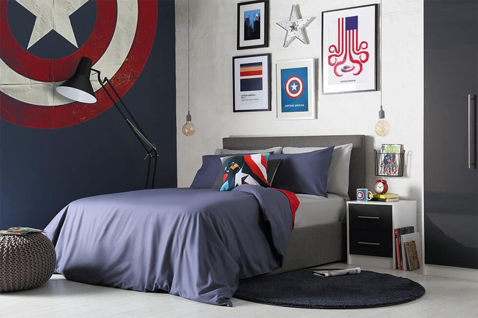 Captain America-inspired bedroom.