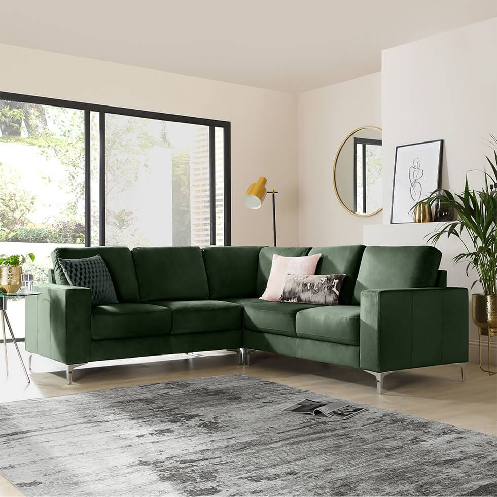 Modern green corner sofa in velvet