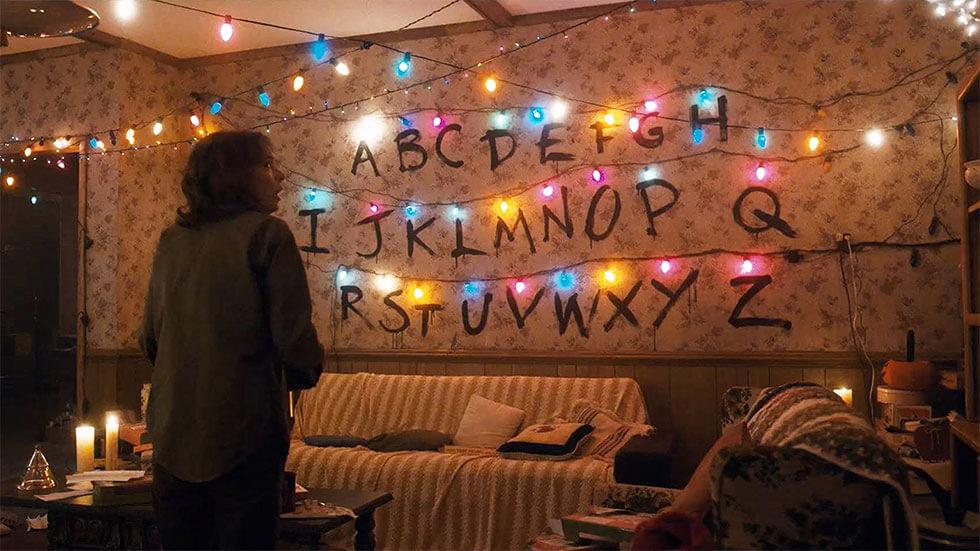 Joyce Byers in her living room in Stranger Things