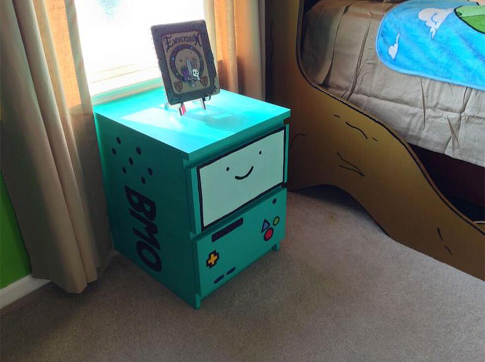 Bedside drawer painted like BMO from adventure time