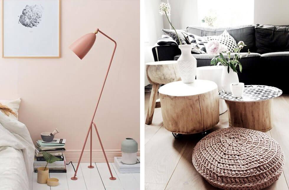 Pastel coloured accessories and natural home furniture.