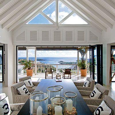 Spacious dining room by the balcony.