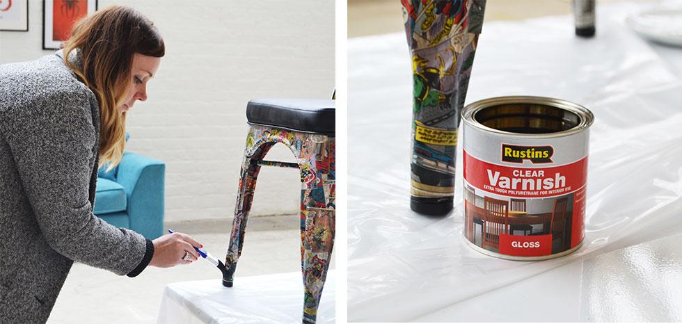 Finish off the DIY Marvel chair with a coat of clear varnish