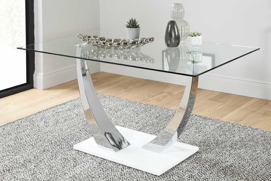 Wesr Elm Glass And Chrome Dining Room Table