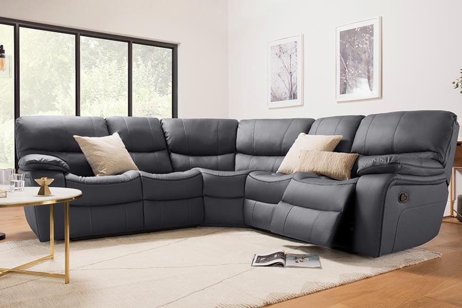 grey leather corner sofa with recliner